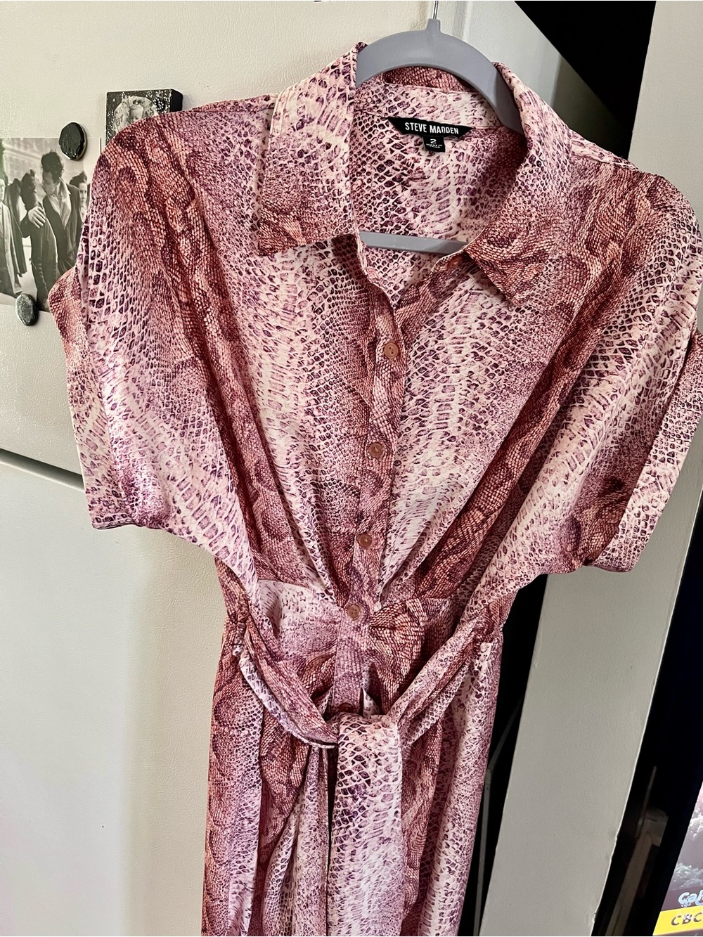 Steve Madden Pink Snake-Print Satin Like Maxi Dress with connected belt 🤍